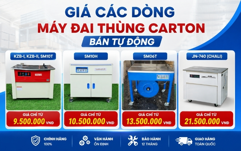 bảng giá các dòng máy đai thùng carton bán tự động